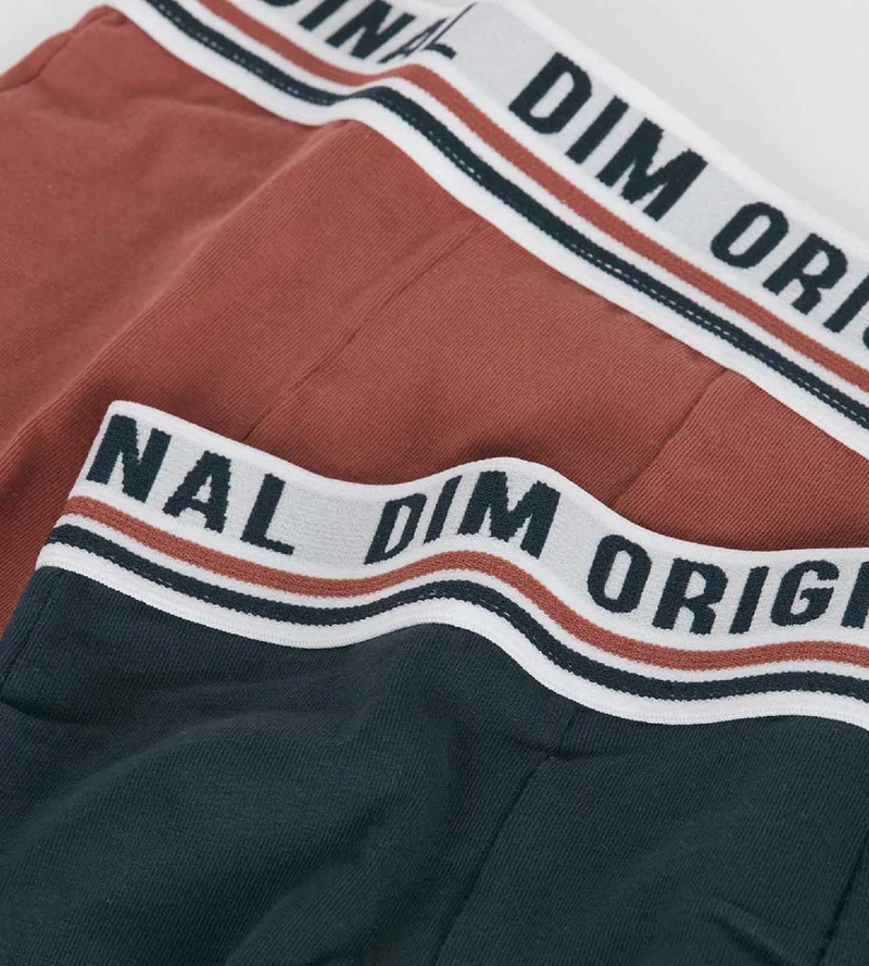 Lot de 2 boxers coton stretch Bleu Rouge ceinture rétro Dim Originals