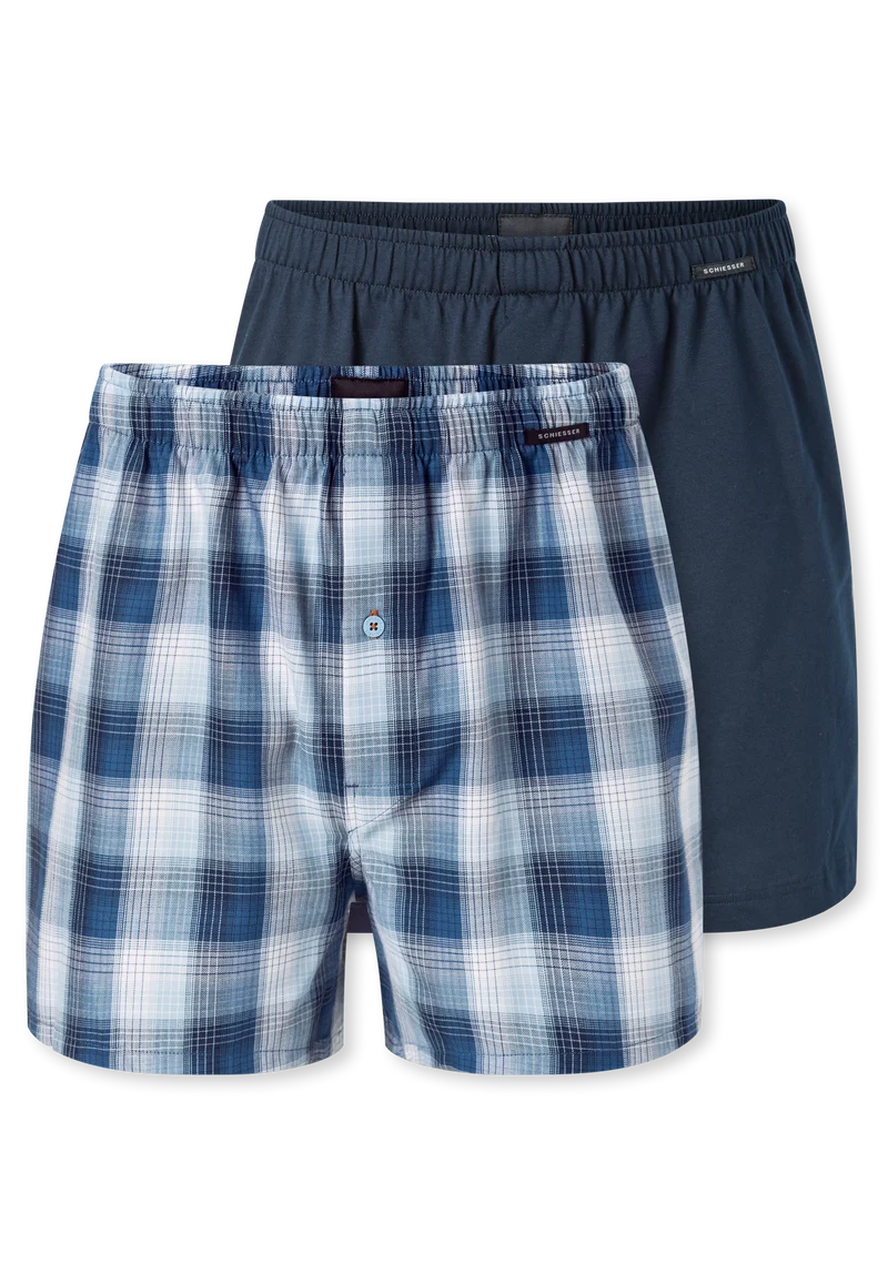 Boxershorts mit Knopfleiste 2er-Pack Blau kariert - Boxershorts Multipacks