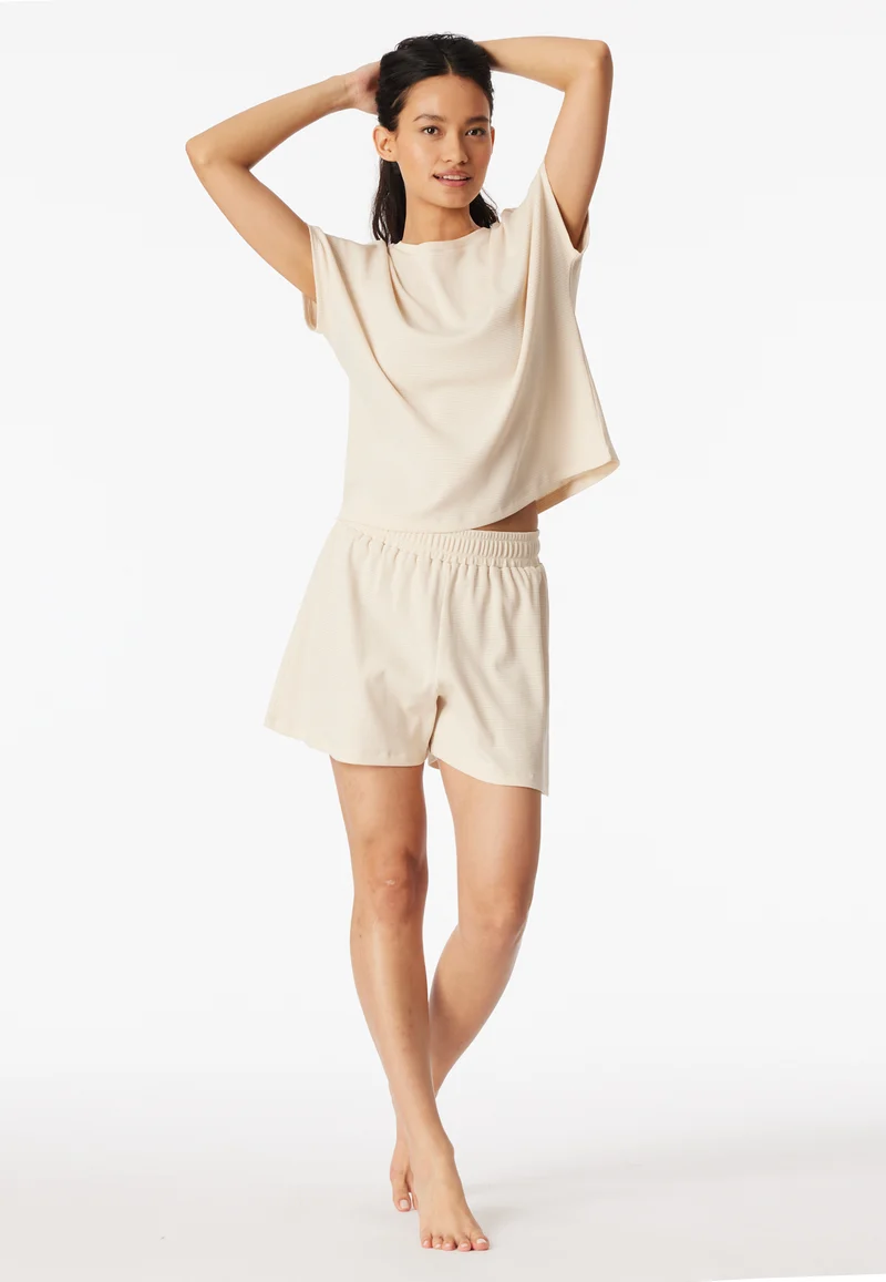 Schlafanzug kurz Feinripp Soft Beige - Casual Feel