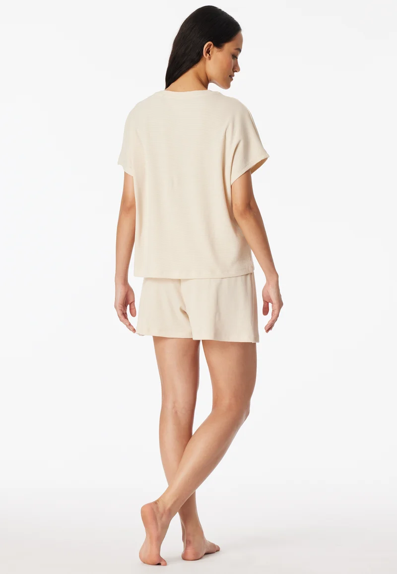 Schlafanzug kurz Feinripp Soft Beige - Casual Feel