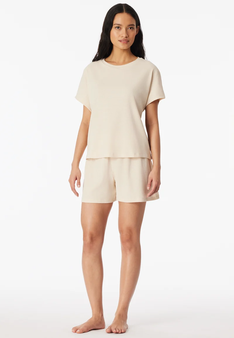 Schlafanzug kurz Feinripp Soft Beige - Casual Feel