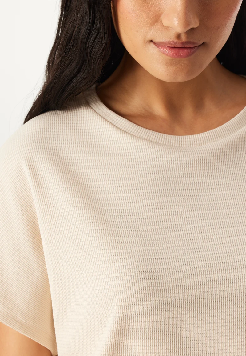 Schlafanzug kurz Feinripp Soft Beige - Casual Feel