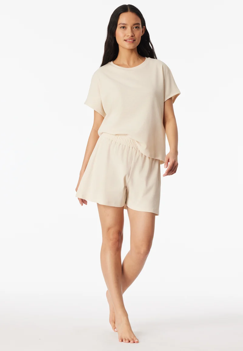 Schlafanzug kurz Feinripp Soft Beige - Casual Feel