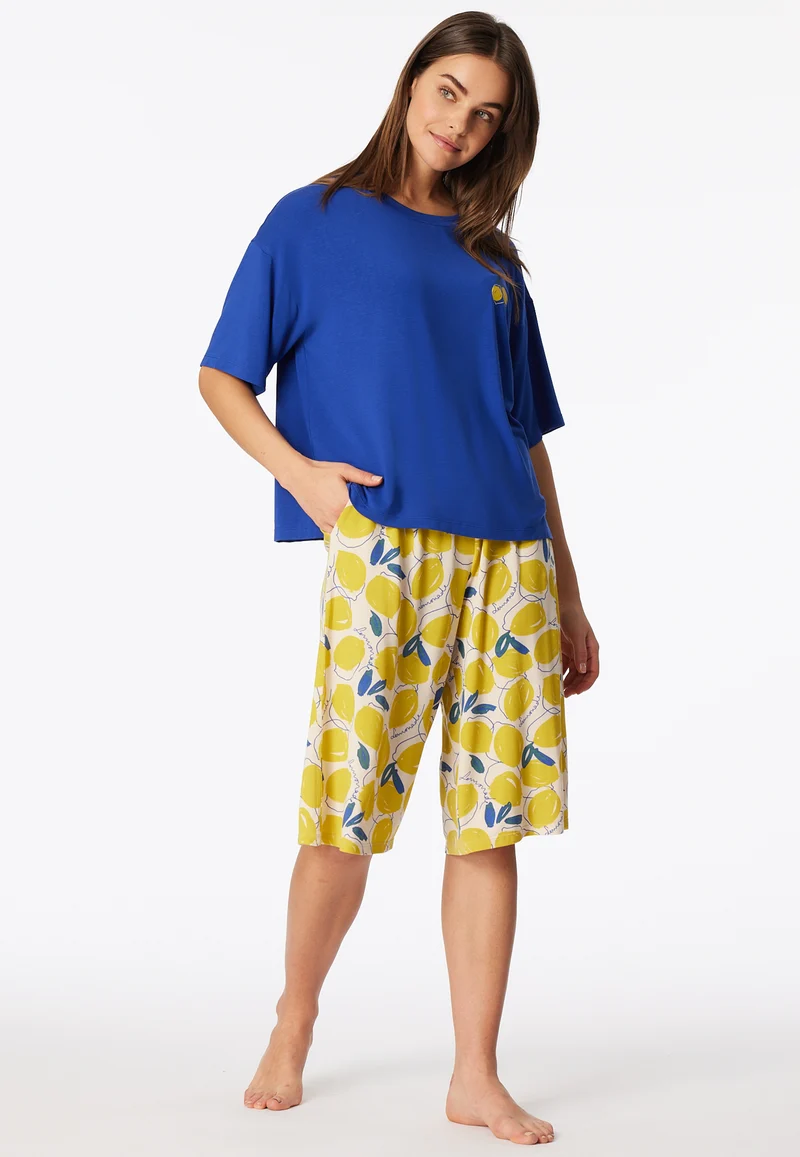 Schlafanzug 3/4-lang Blau/Gelb gemustert - Casual Fashion