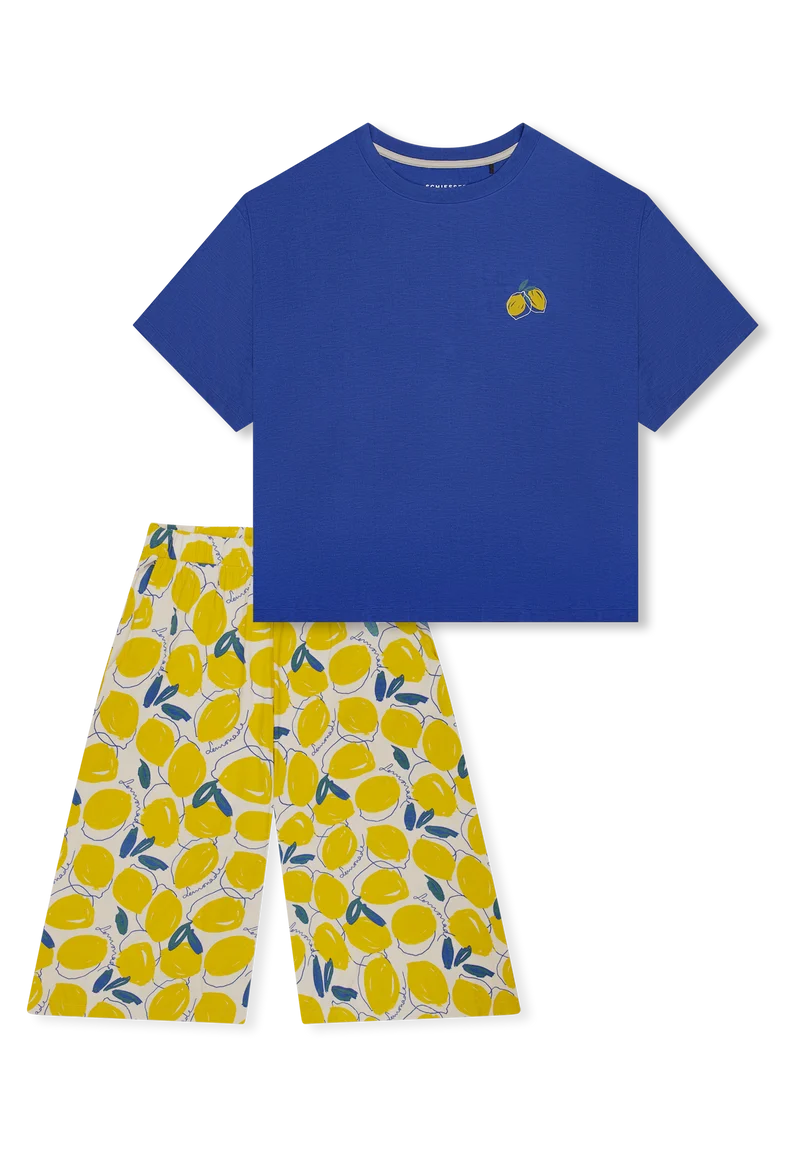 Schlafanzug 3/4-lang Blau/Gelb gemustert - Casual Fashion