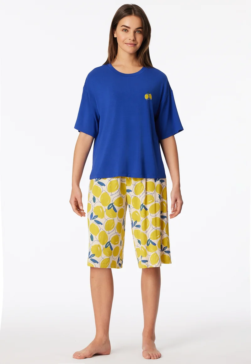 Schlafanzug 3/4-lang Blau/Gelb gemustert - Casual Fashion