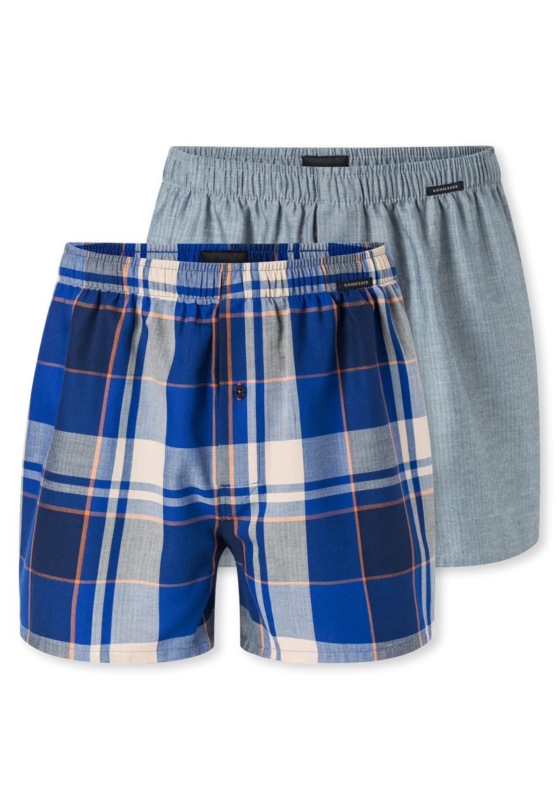 Boxershorts mit Knopfleiste 2er-Pack Blau kariert - Boxershorts Multipacks