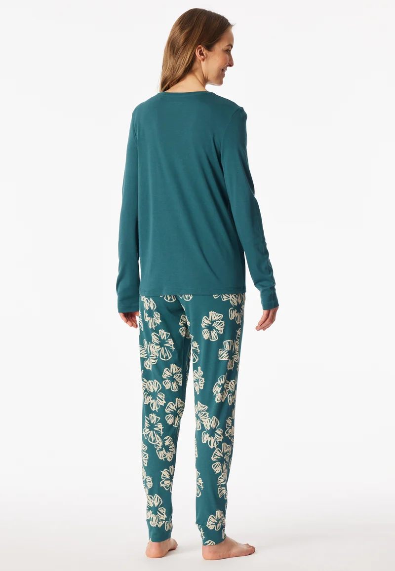 Schlafanzug mit Bündchen Petrol gemustert - Modern Nightwear