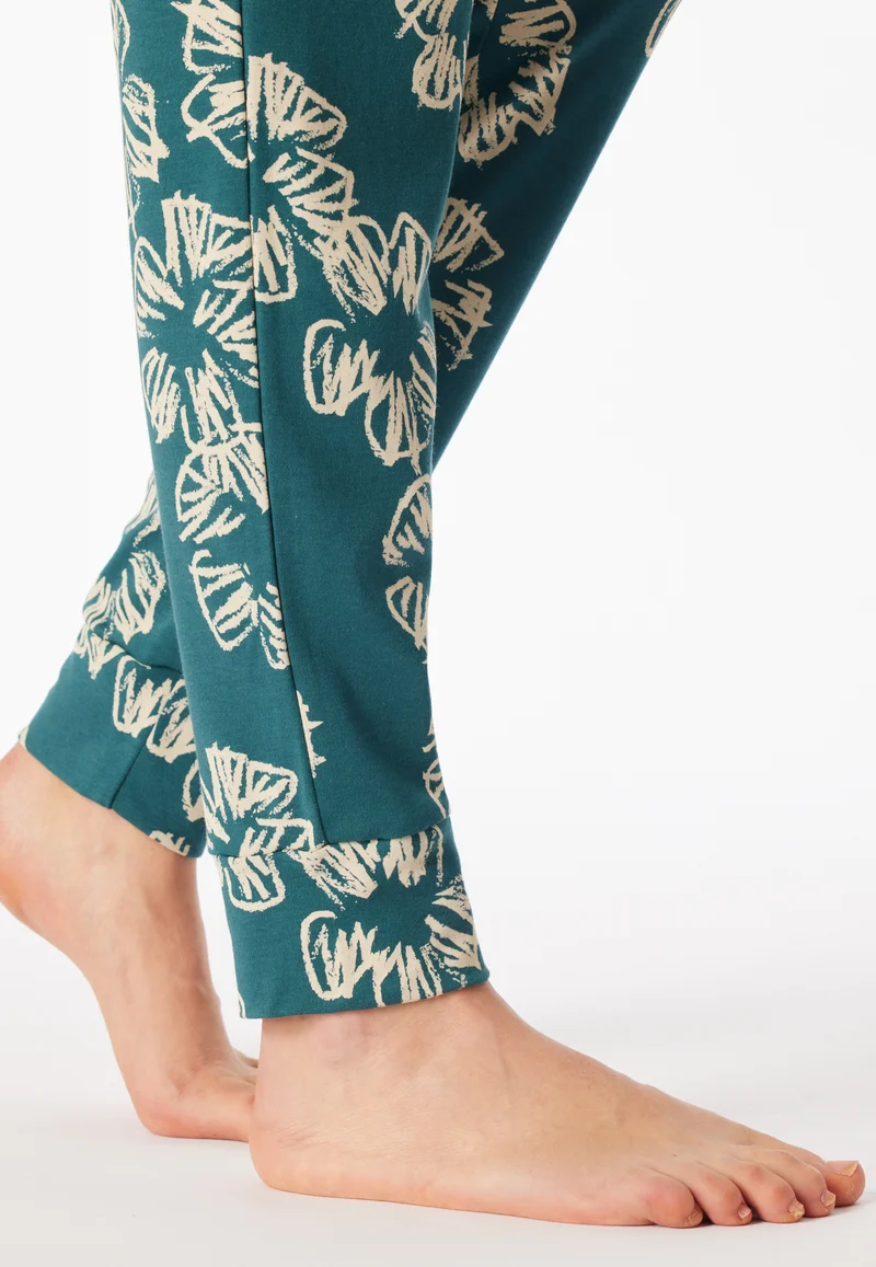 Schlafanzug mit Bündchen Petrol gemustert - Modern Nightwear