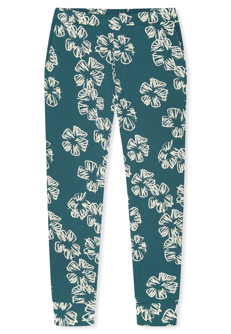 Schlafanzug mit Bündchen Petrol gemustert - Modern Nightwear