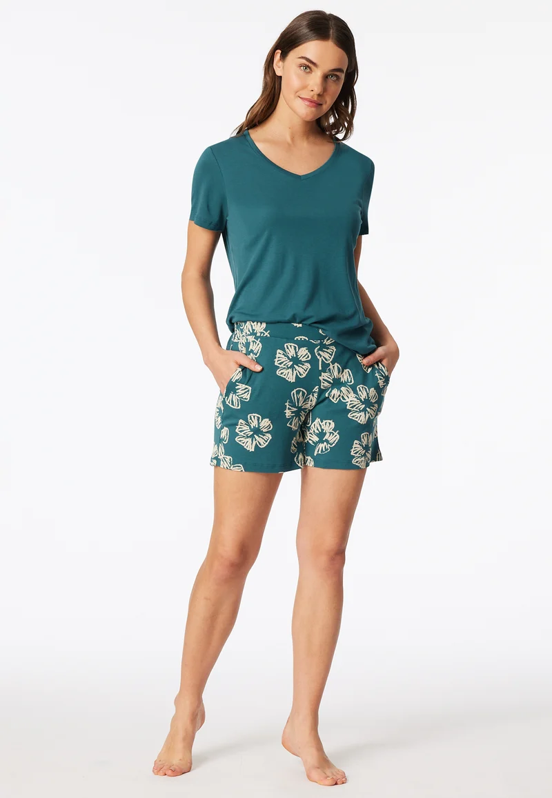 Schlafanzug kurz Petrol gemustert - Modern Nightwear