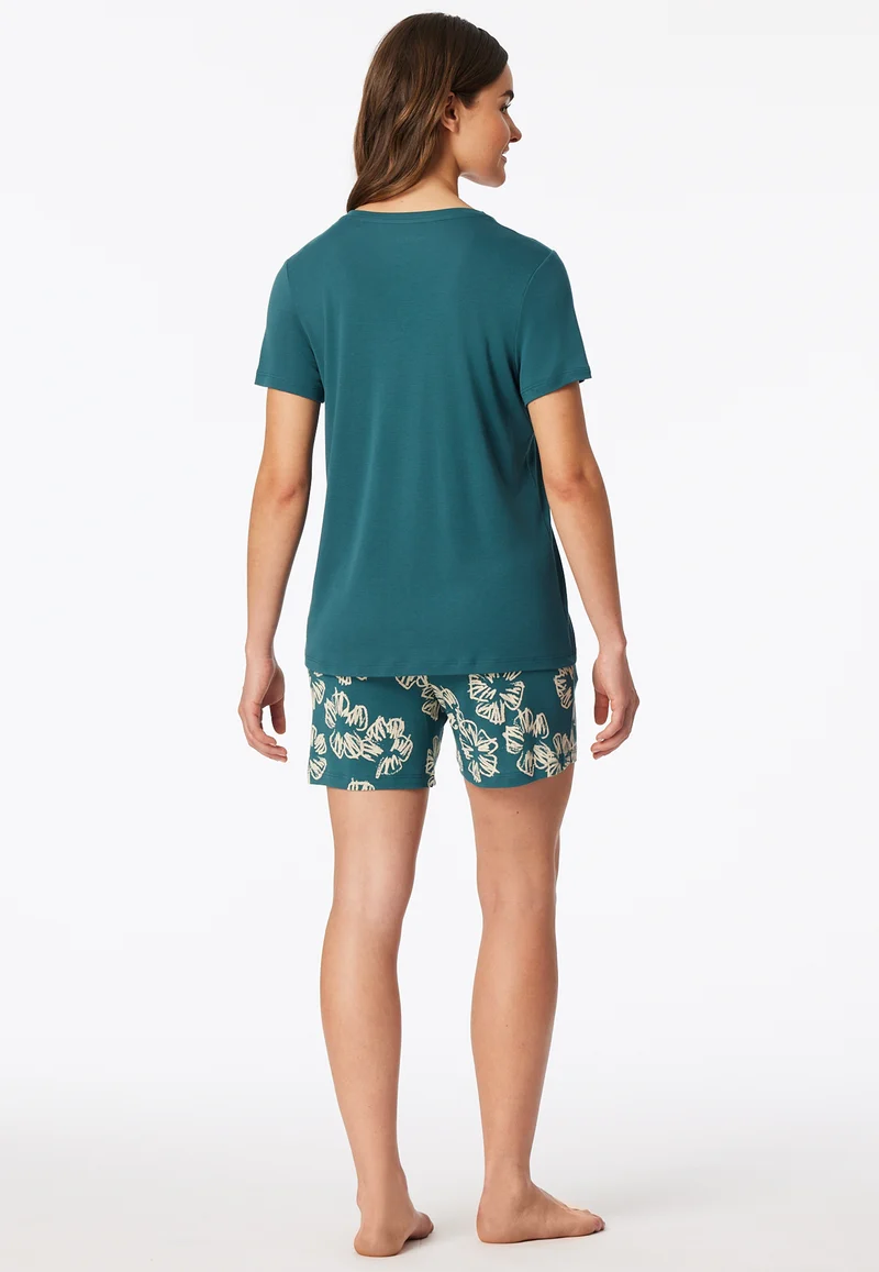 Schlafanzug kurz Petrol gemustert - Modern Nightwear
