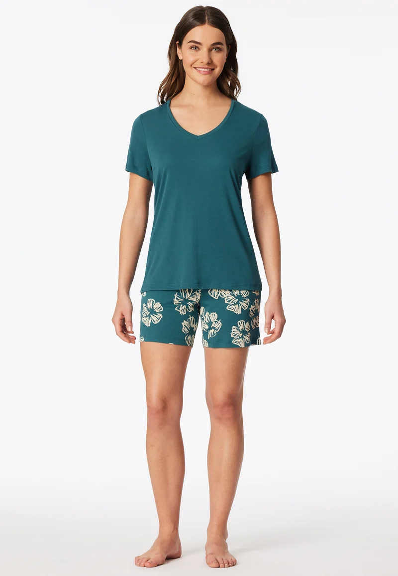 Schlafanzug kurz Petrol gemustert - Modern Nightwear