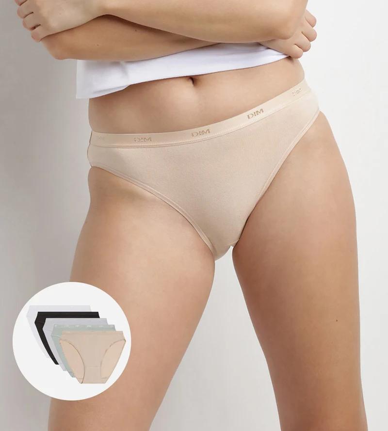 Lot de 5 slips noir, blanc, peau et gris coton Les Pockets