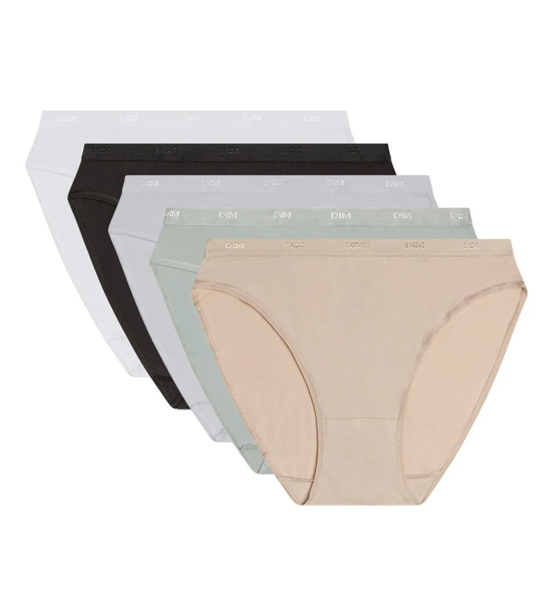 Lot de 5 slips noir, blanc, peau et gris coton Les Pockets