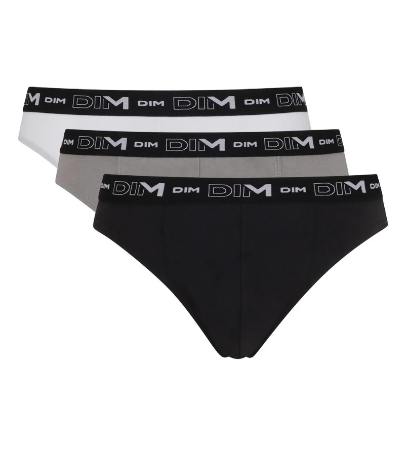 Lot de 3 slips noir, gris et blanc Homme en coton stretch