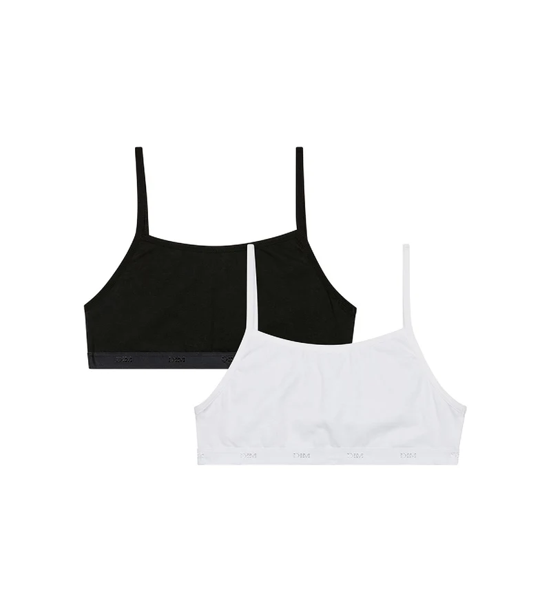 Lot de 2 brassières filles coton stretch Noir Blanc Les Pockets Ecodim
