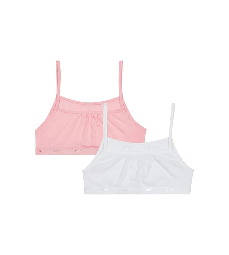 Lot de 2 brassières filles coton stretch Rose Blanc Les Pockets Ecodim