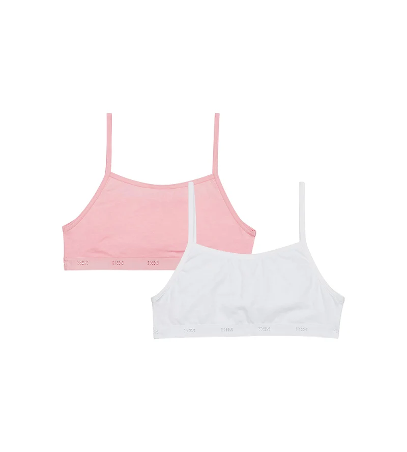 Lot de 2 brassières filles coton stretch Rose Blanc Les Pockets Ecodim