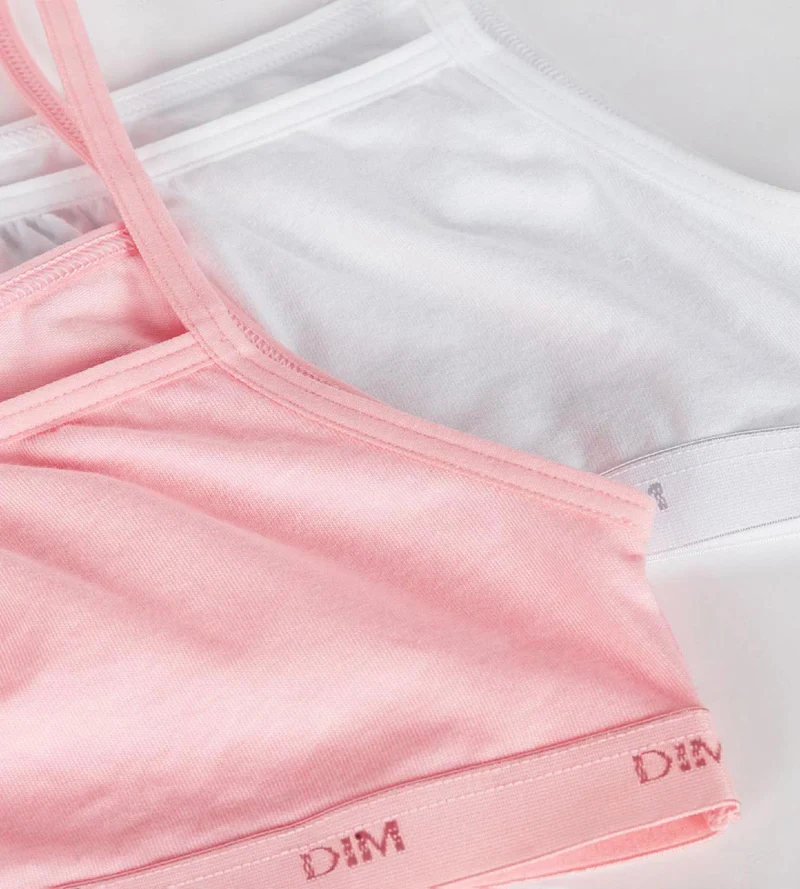 Lot de 2 brassières filles coton stretch Rose Blanc Les Pockets Ecodim
