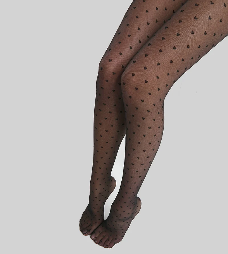 Collant femme voile transparent à cœurs multiples Noir 19D Dim Style