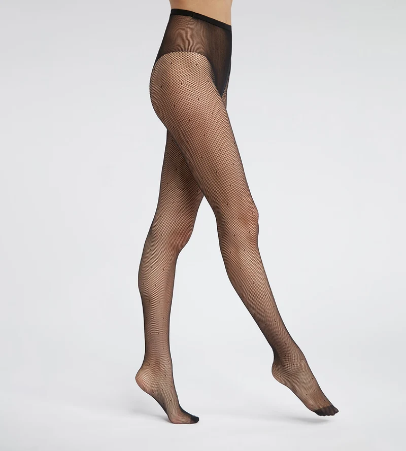 Collant femme en voile et pois à échancrure sexy Noir Dim Style