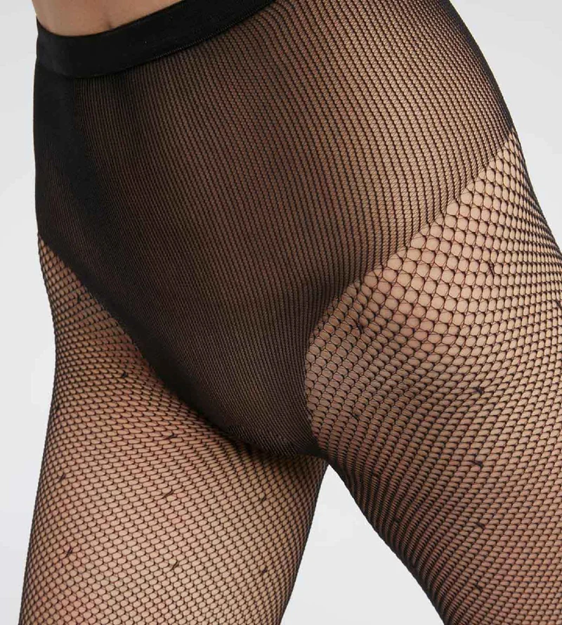 Collant femme en voile et pois à échancrure sexy Noir Dim Style
