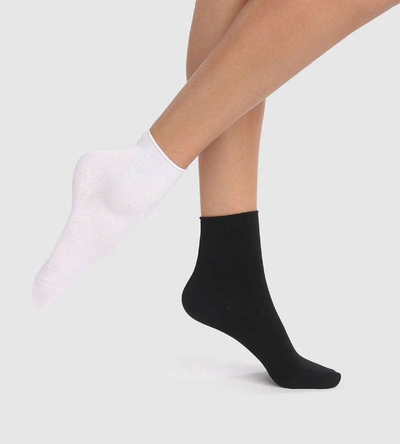 Lot de 2 paires de socquettes femmes en modal noir blanc Dim Modal