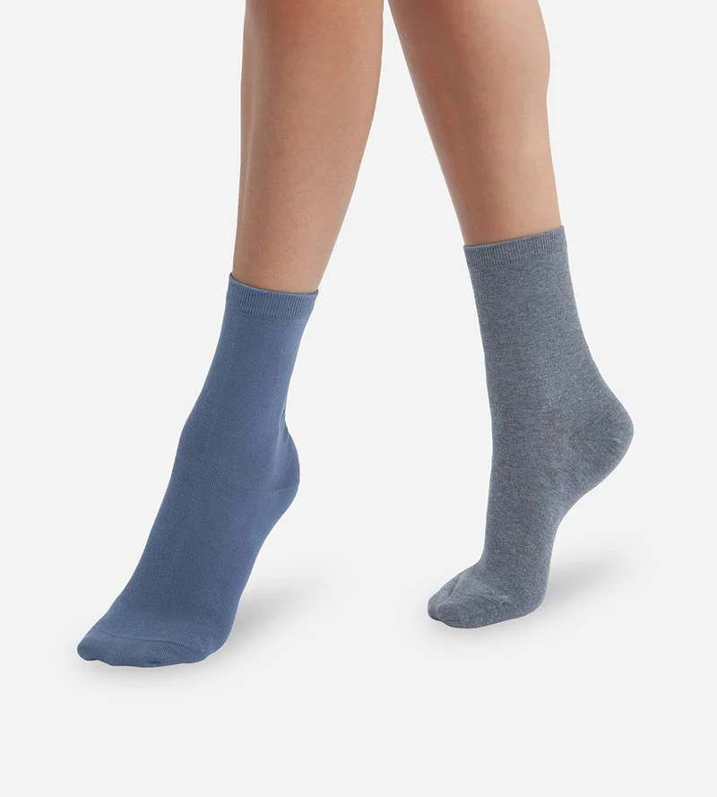 Lot de 2 paires de chaussettes femme Bleu Gris Basic Coton