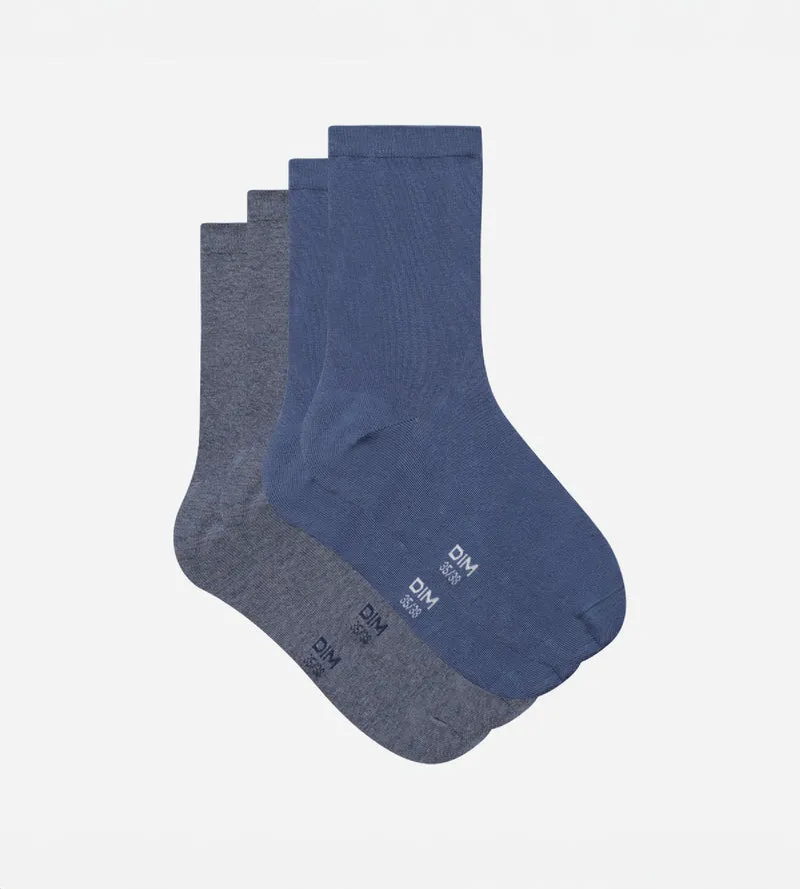 Lot de 2 paires de chaussettes femme Bleu Gris Basic Coton
