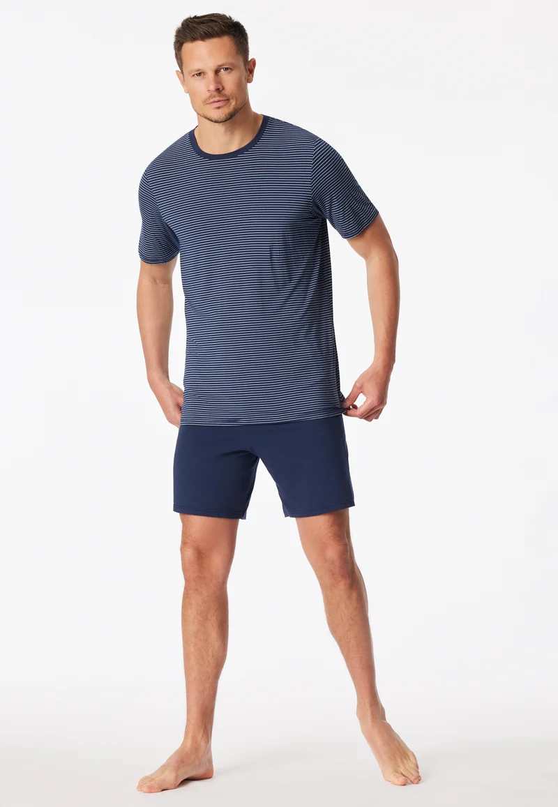 Schlafanzug kurz Blau gestreift - Long Life Soft