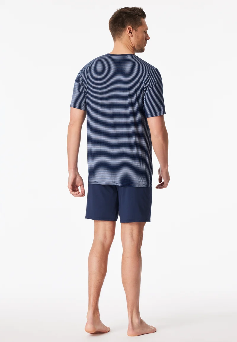 Schlafanzug kurz Blau gestreift - Long Life Soft