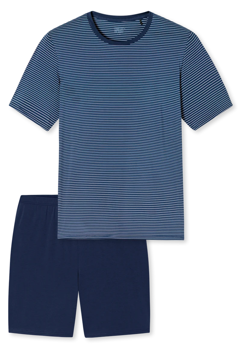 Schlafanzug kurz Blau gestreift - Long Life Soft