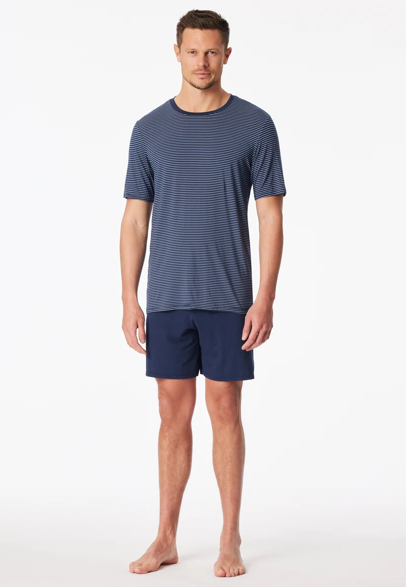 Schlafanzug kurz Blau gestreift - Long Life Soft