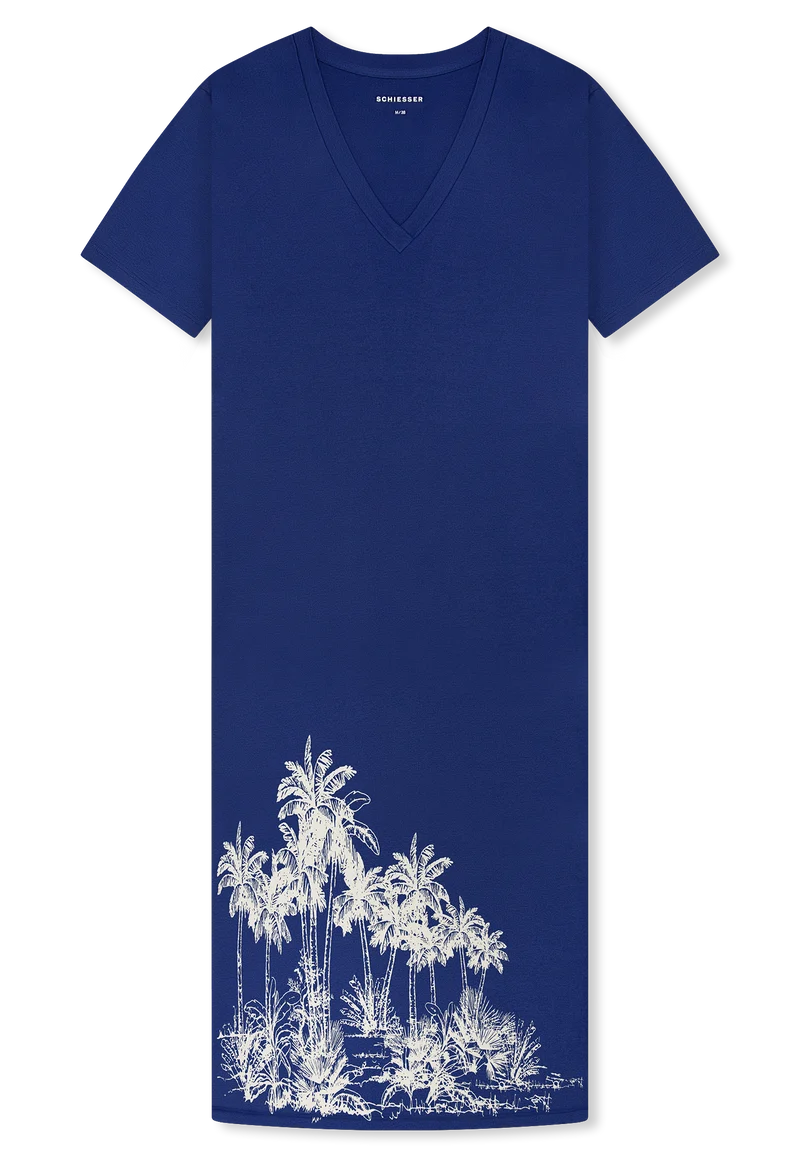 Nachthemd kurzarm Blau gemustert - Interlock
