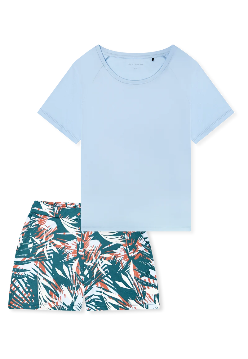 Schlafanzug kurz Blau gemustert - Modern Nightwear