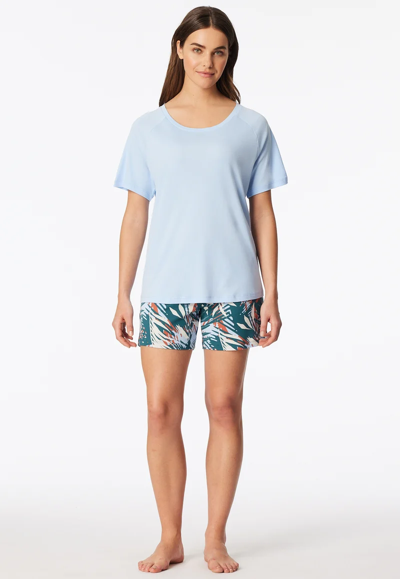 Schlafanzug kurz Blau gemustert - Modern Nightwear