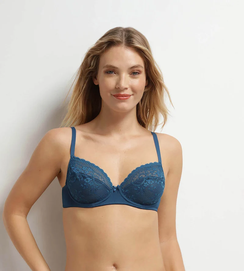 Soutien-gorge emboîtant en dentelle et résille florale bleu Dim Féminine