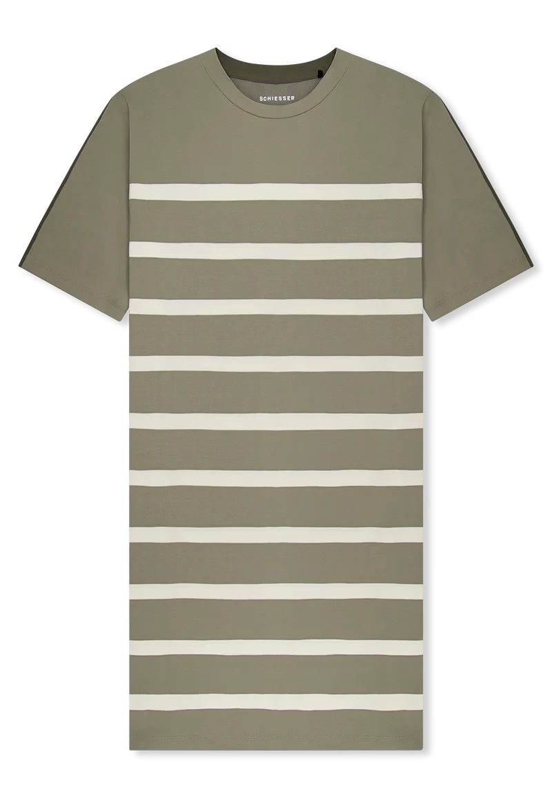 Nachthemd kurzarm Oliv/Weiss gestreift - Casual Nightwear