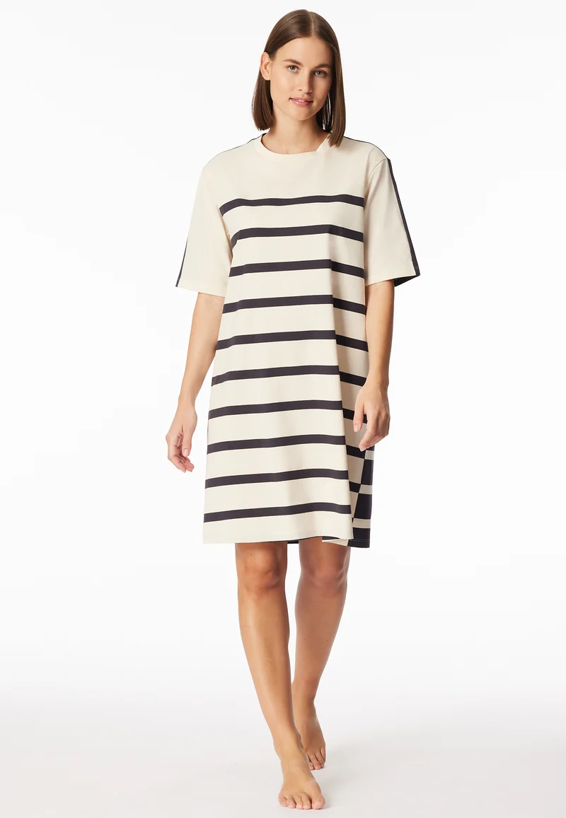 Nachthemd kurzarm Anthrazit/Weiss gestreift - Casual Nightwear