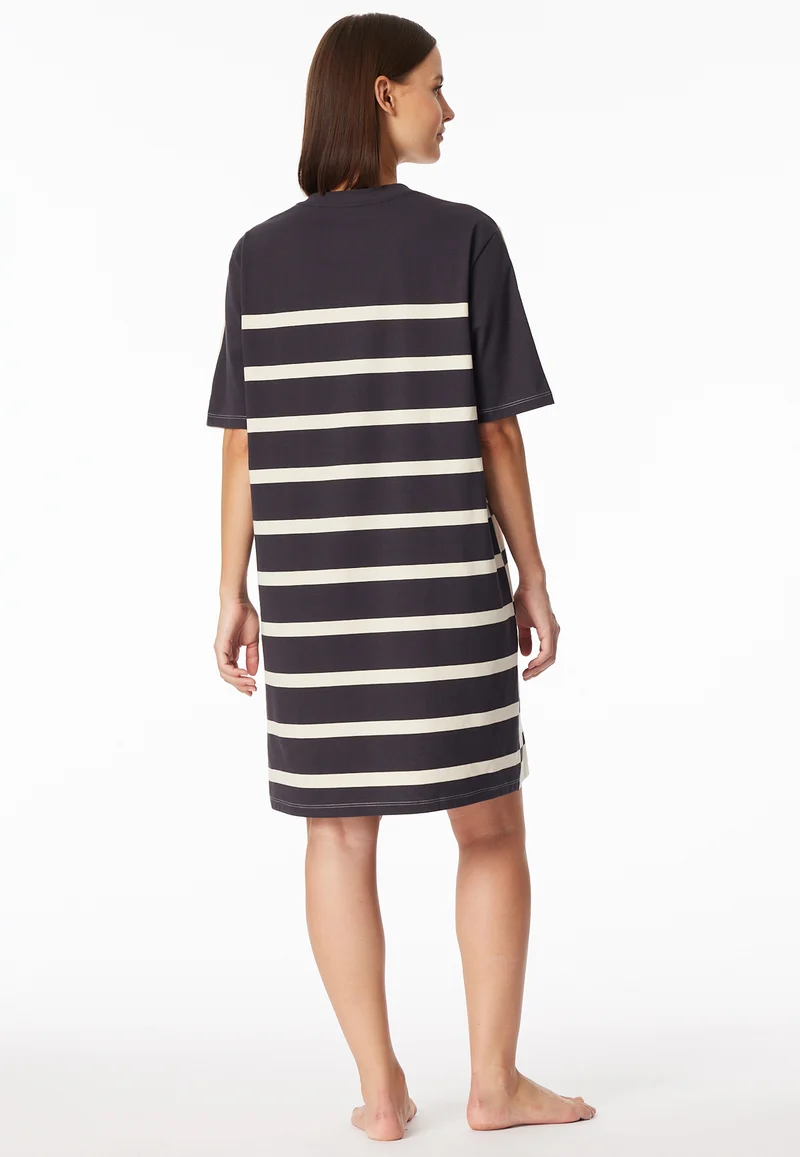 Nachthemd kurzarm Anthrazit/Weiss gestreift - Casual Nightwear