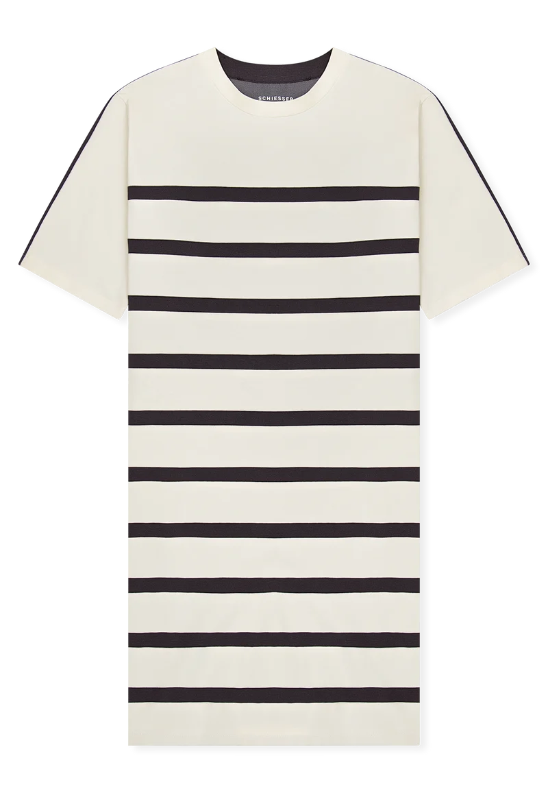 Nachthemd kurzarm Anthrazit/Weiss gestreift - Casual Nightwear