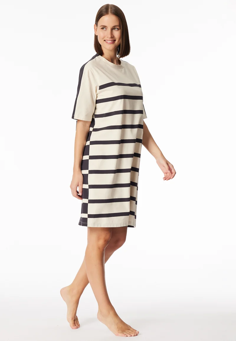 Nachthemd kurzarm Anthrazit/Weiss gestreift - Casual Nightwear