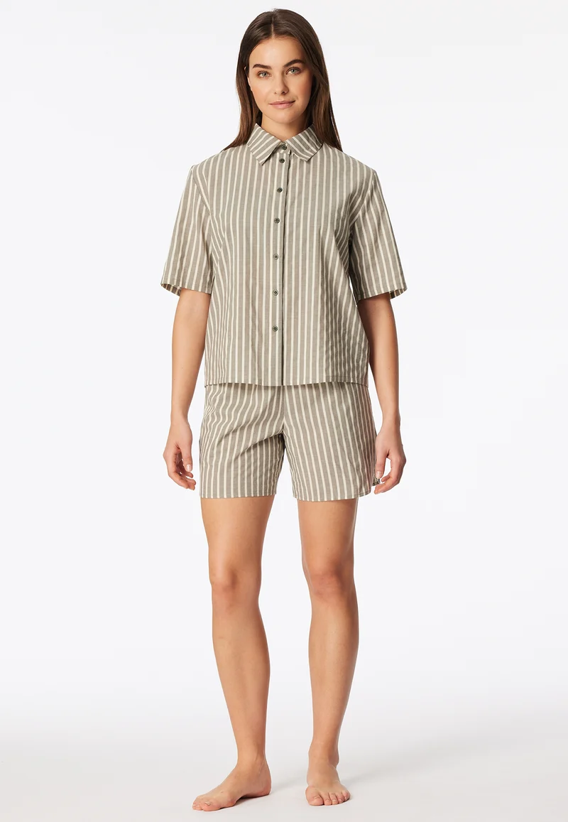 Pyjama kurz Oliv gestreift - Selected Premium
