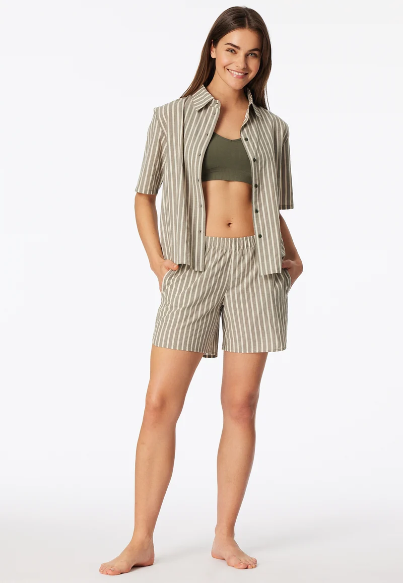 Pyjama kurz Oliv gestreift - Selected Premium