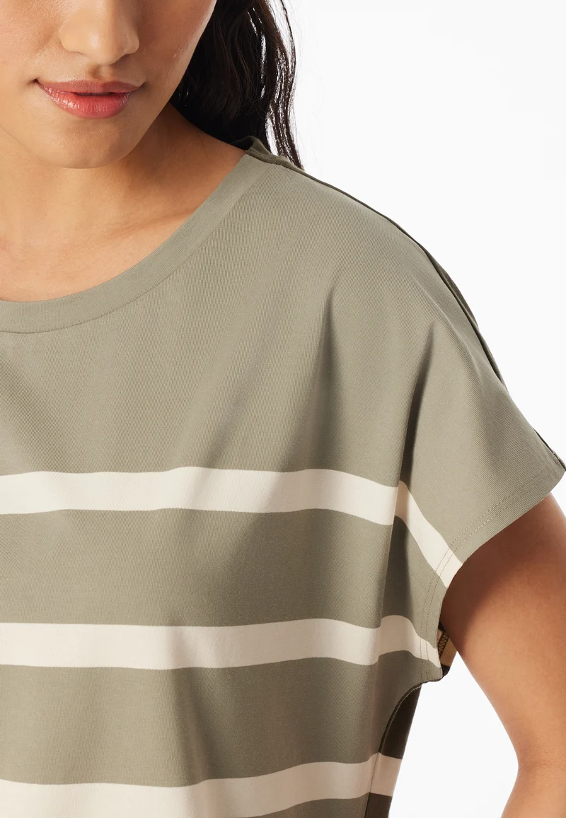 Schlafanzug kurz Oliv/Weiss gestreift - Casual Nightwear