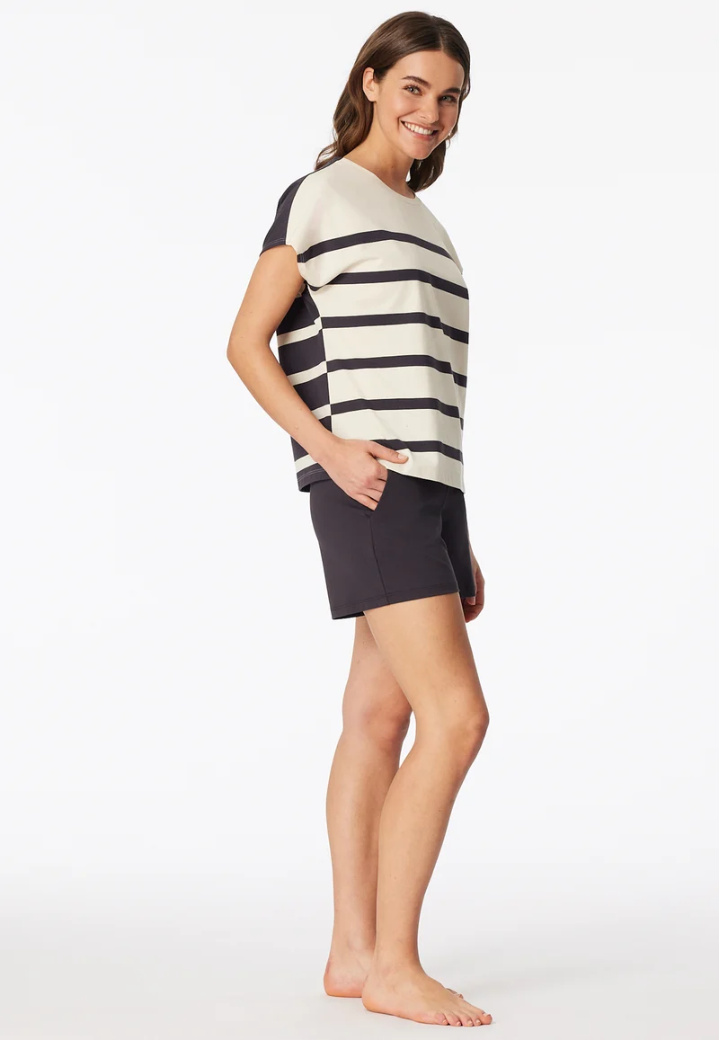 Schlafanzug kurz Anthrazit/Weiss gestreift - Casual Nightwear