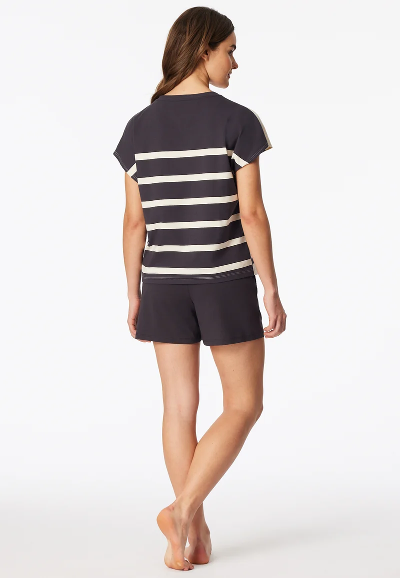 Schlafanzug kurz Anthrazit/Weiss gestreift - Casual Nightwear