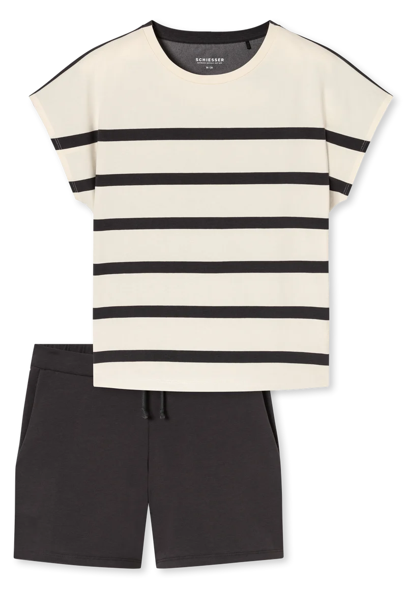 Schlafanzug kurz Anthrazit/Weiss gestreift - Casual Nightwear