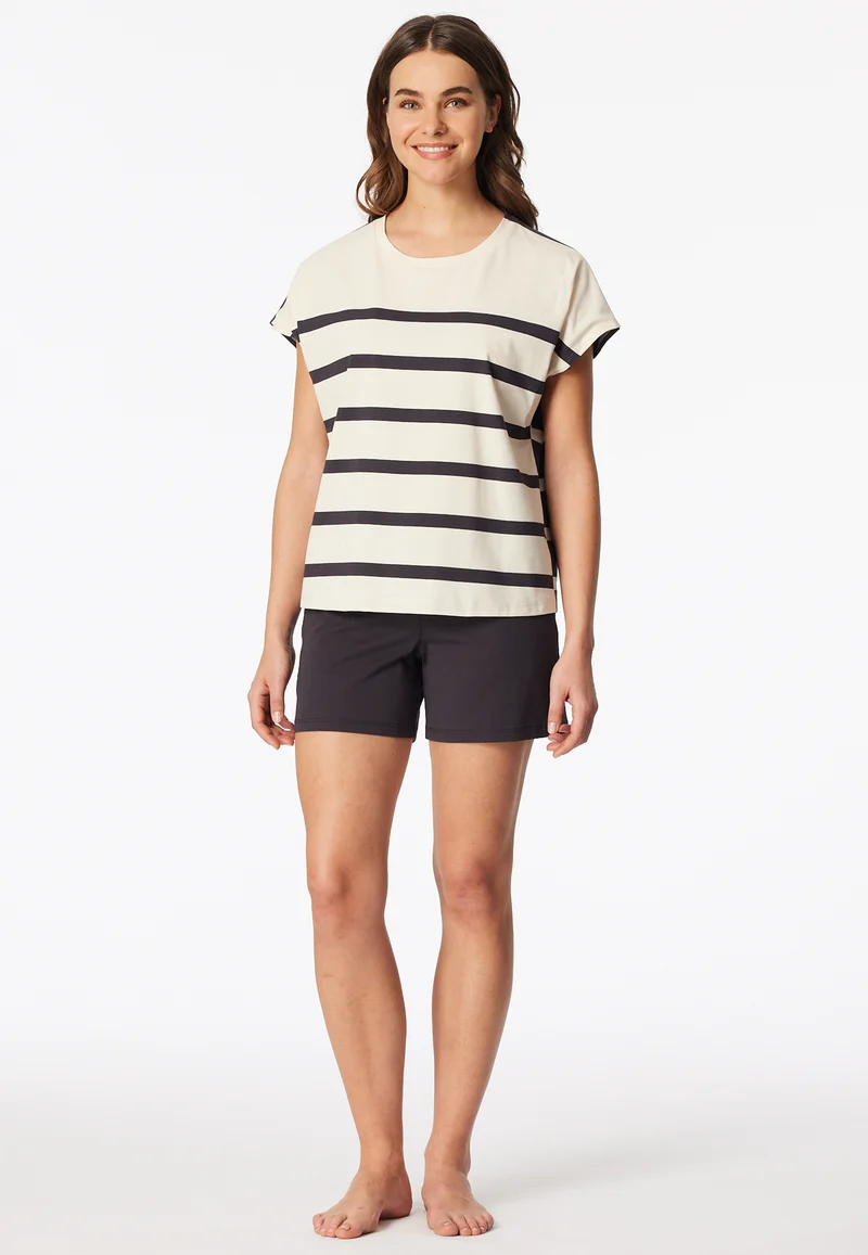 Schlafanzug kurz Anthrazit/Weiss gestreift - Casual Nightwear